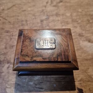 Antique Monogrammed Wood Trinket Box - Brown